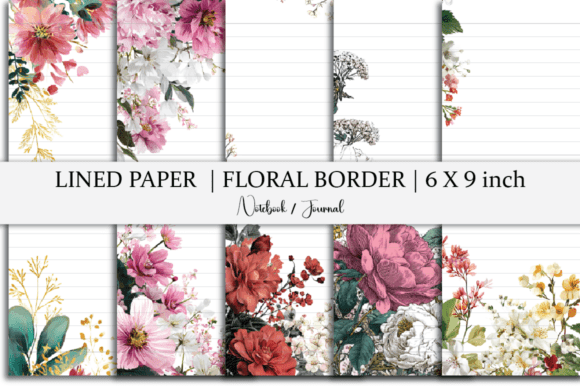 Floral Border Notebook Lined Paper