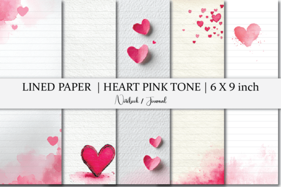 Heart Pink Tone Notebook Lined Paper