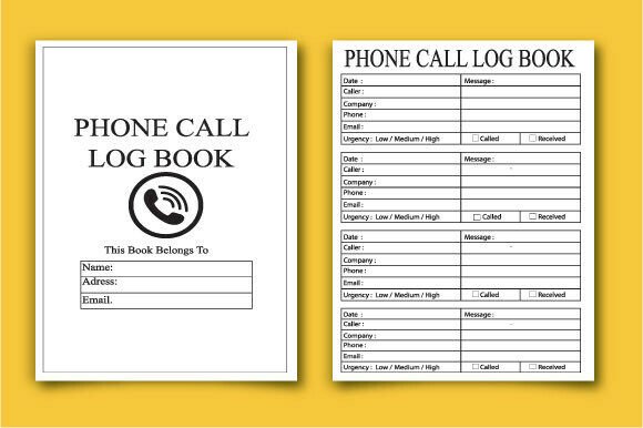 Phone Call Log Book Interior KDP Design
